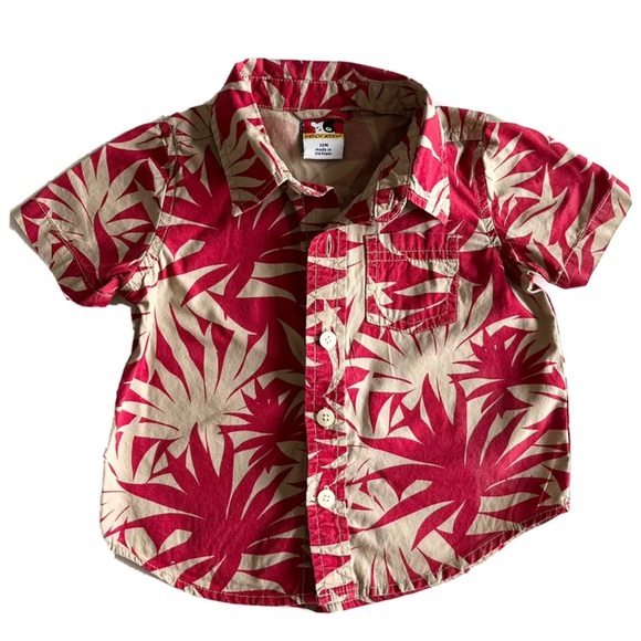 Sprockets 12M Hawaiian Shirt Tan Red Tropical Button Down Collared 100% Cotton - Picture 7 of 7